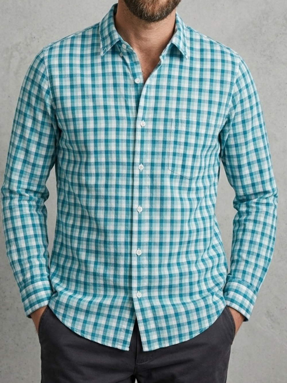 J. Crew Teal and White Plaid Button-Down Shirt - Men's
